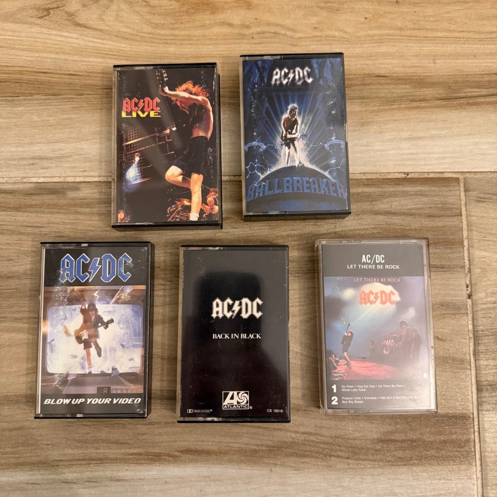 AC/DC Cassette Tape Lot Back in Black Live Ballbreaker Let There Be Rock 5 Tapes